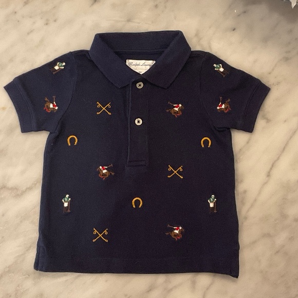 Ralph Lauren Other - Ralph Lauren Navy Polo Knit with Polo Players, Horses & Horseshoes Shirt Size 6M
